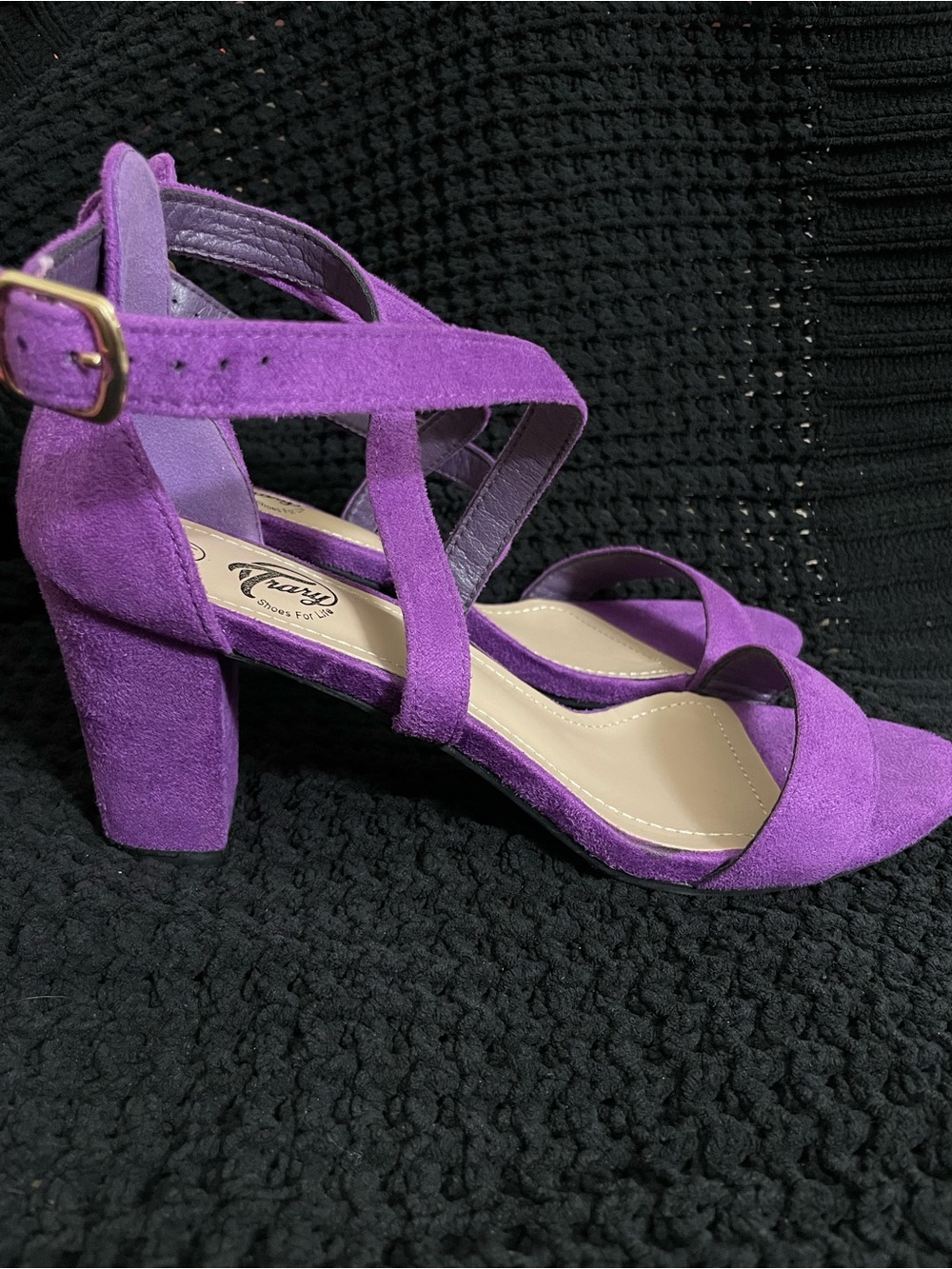 Trary Purple Suede Crisscross Ankle Strap Heels - Picture 2 of 9